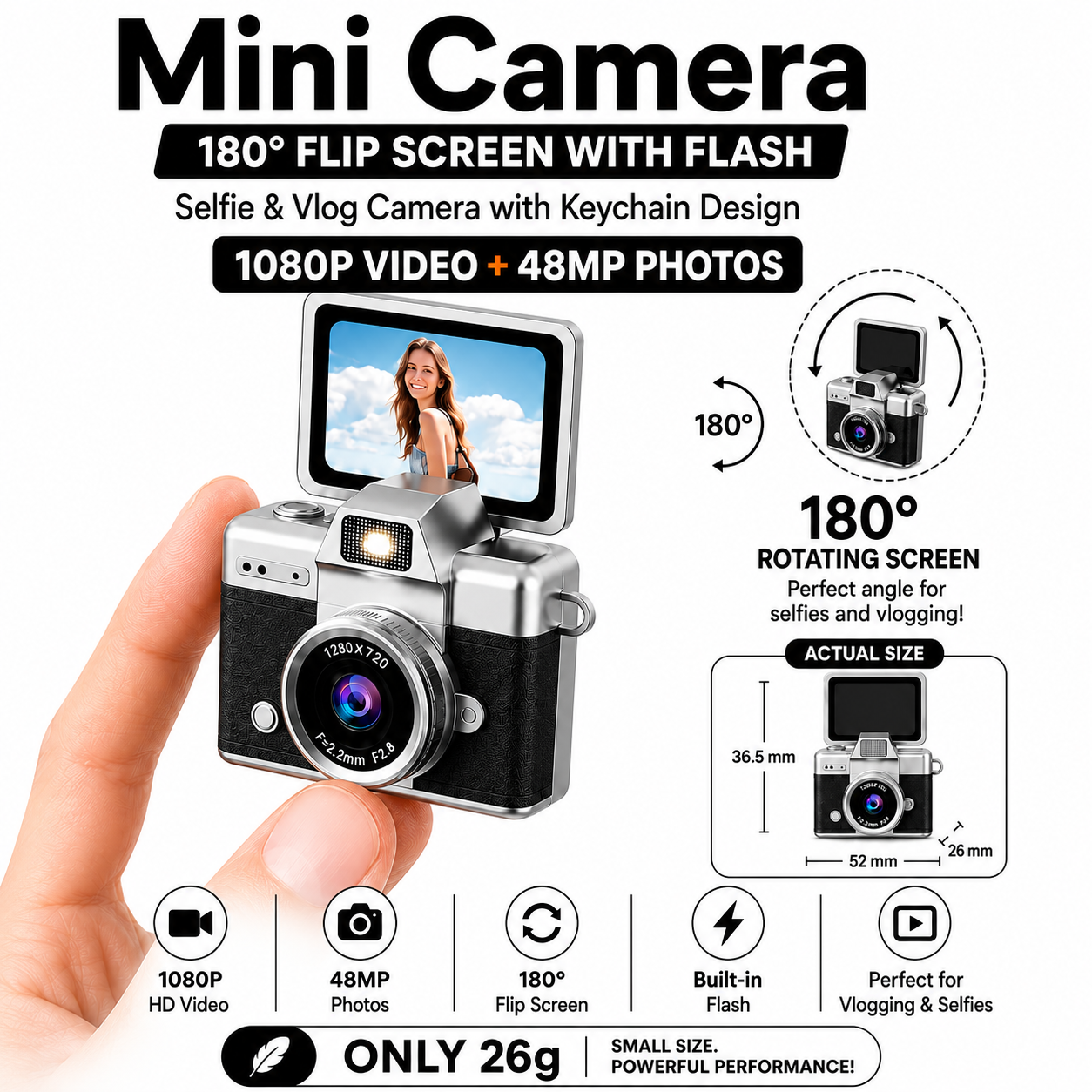 Mini flip digital keychain camera