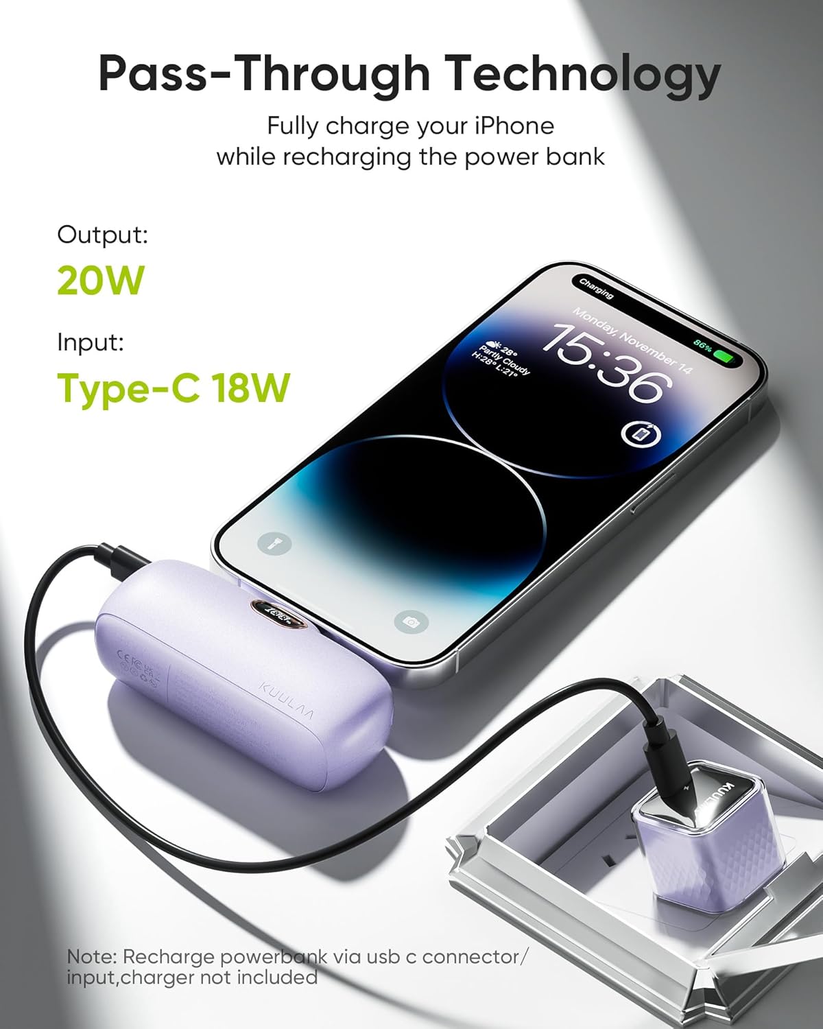 Portable Charger with Built-in Lightning Cable 5000mAh Small iPhone Fast Charging