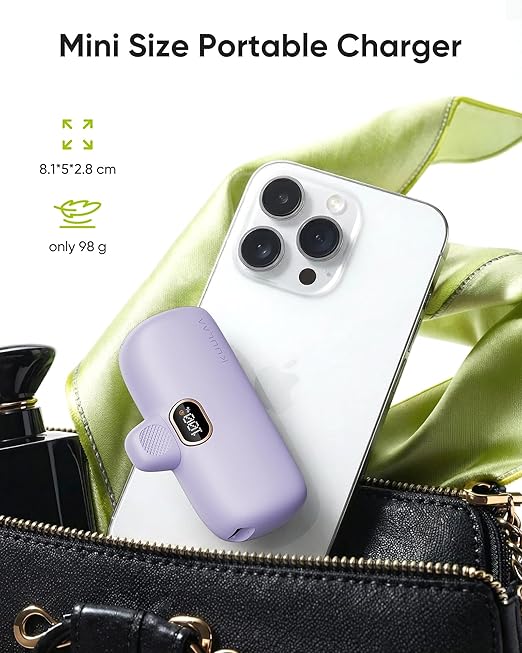 Portable Charger with Built-in Lightning Cable 5000mAh Small iPhone Fast Charging