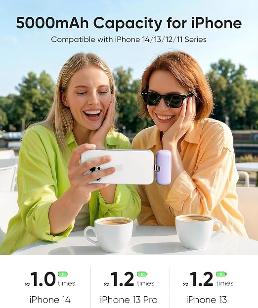 Portable Charger with Built-in Lightning Cable 5000mAh Small iPhone Fast Charging