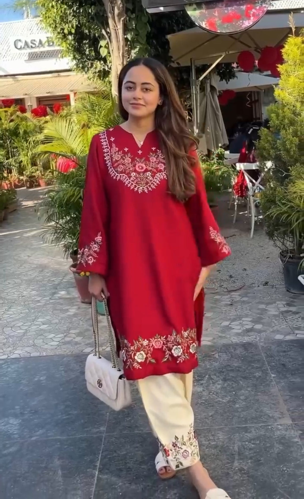 Red  Embroidered Co-ord set