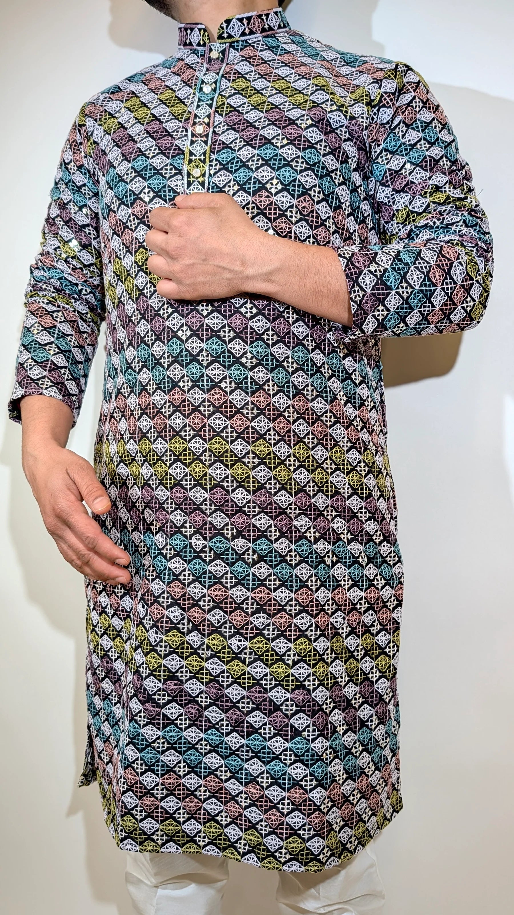 Black Multicolor Sequence Kurta