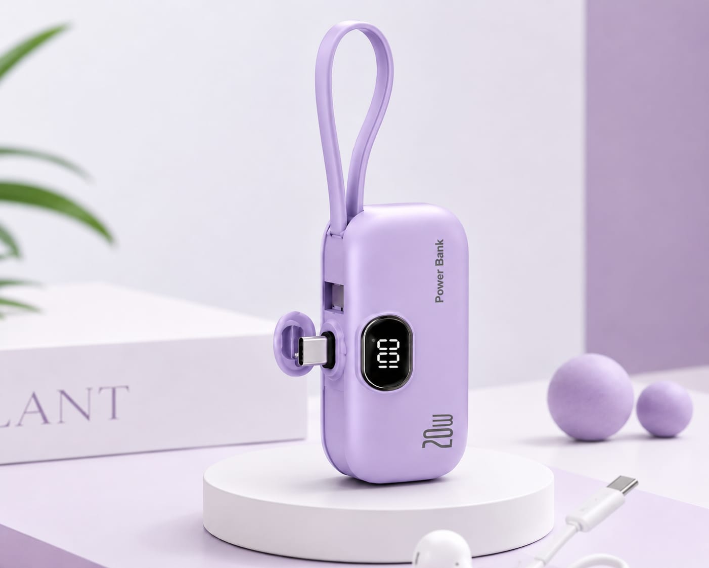 Portable Charger with Built-in Lightning Cable 5000mAh Small iPhone Fast Charging