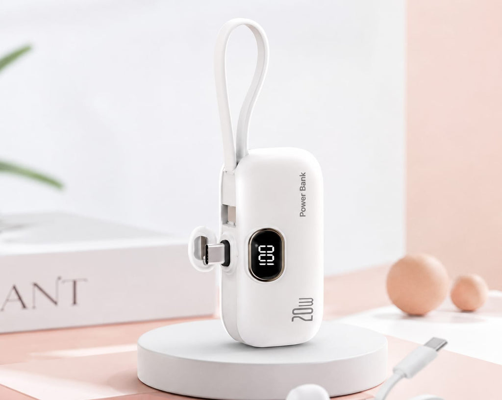 Portable Charger with Built-in Lightning Cable 5000mAh Small iPhone Fast Charging
